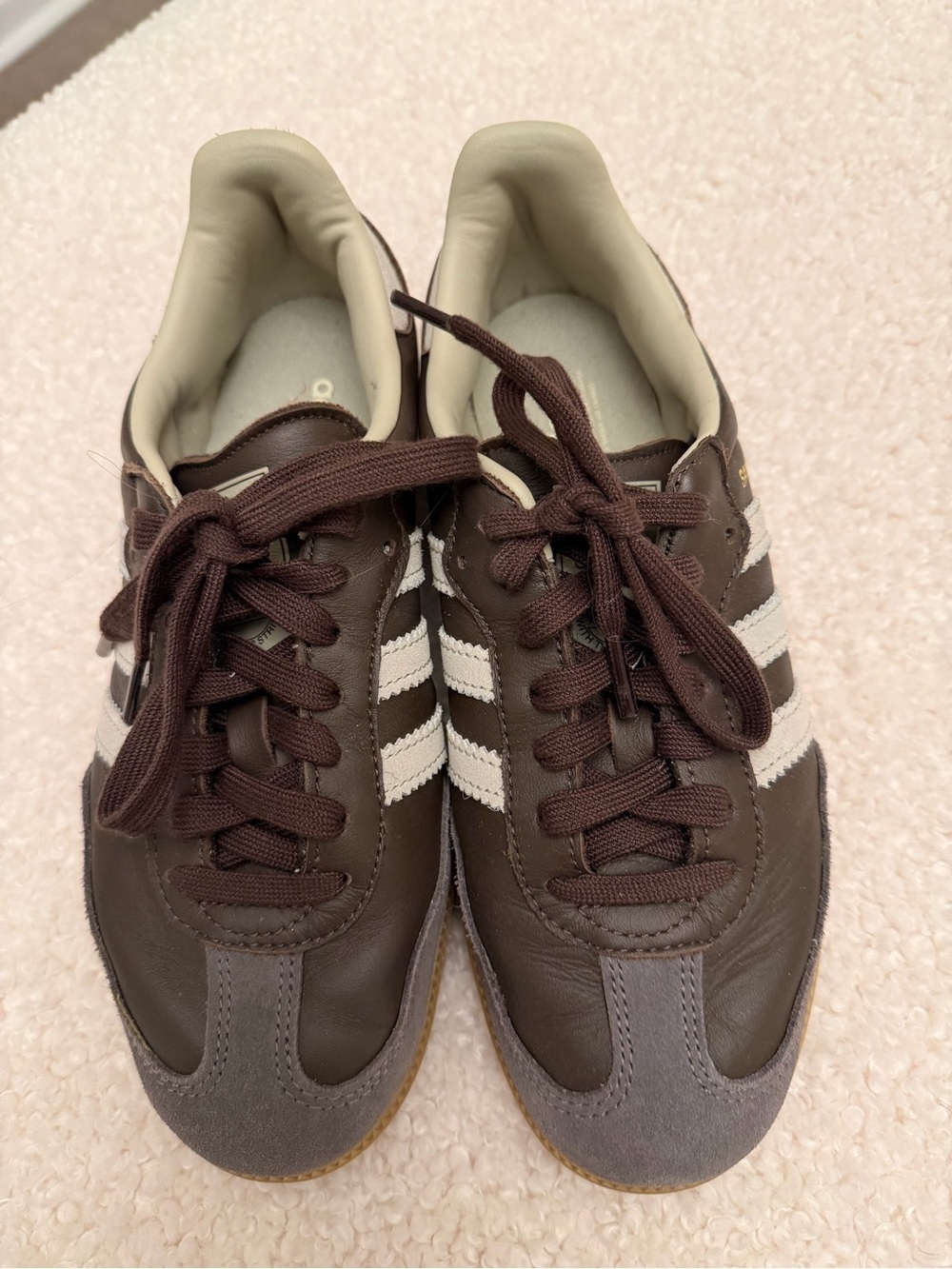 Women’s Brown Adidas Sneakers with Cream Stripes good condition